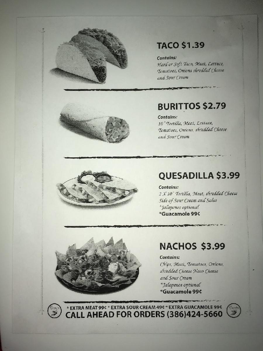 Menu at Picante Mexican Grill restaurant, Edgewater