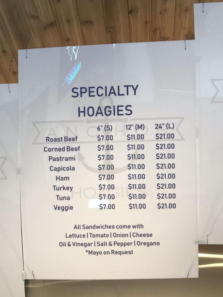 Menu at Anchor Hoagies fast food, North Versailles