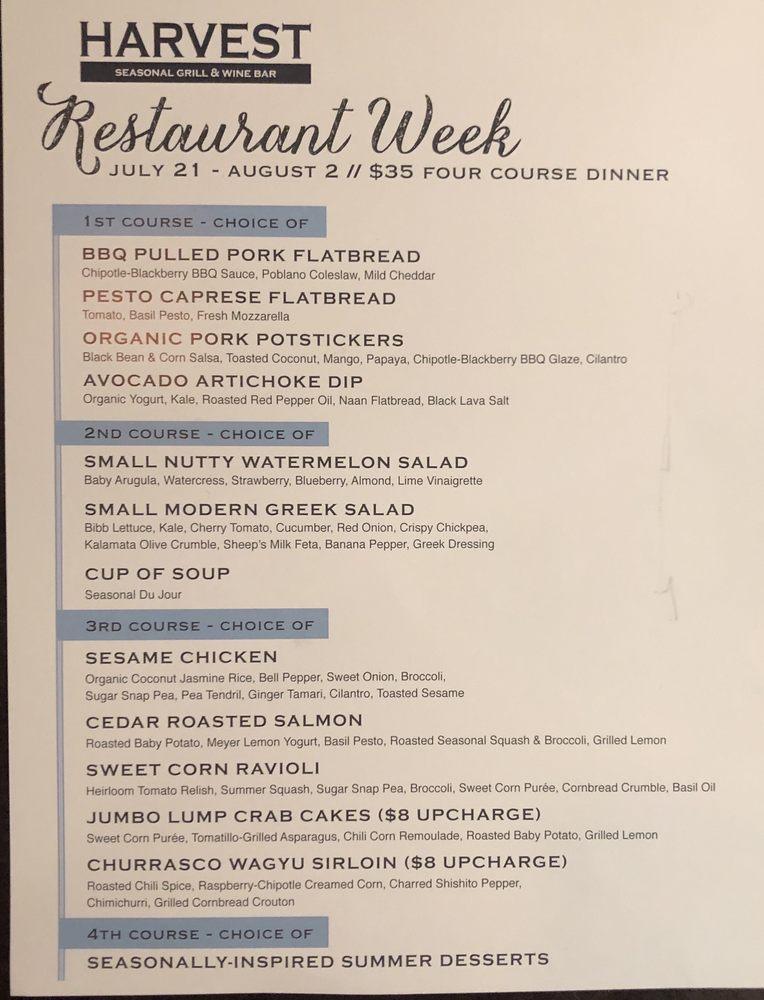 Menu at Harvest Seasonal Grill Moorestown pub & bar, Moorestown