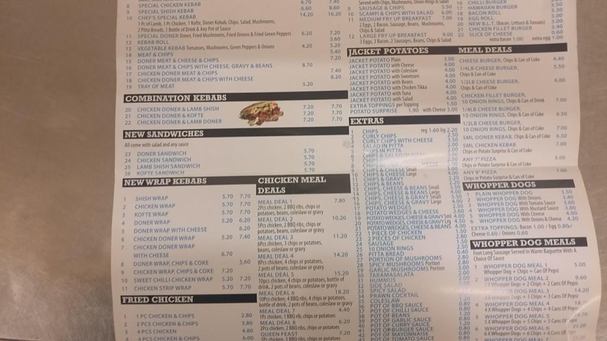 Menu at Chick King Kebab fast food, Lowestoft