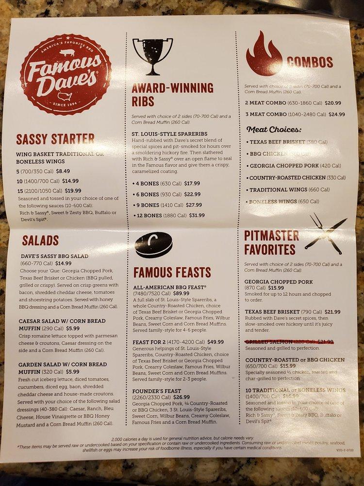 Menu At Famous Dave's Bar-B-Que, Fairfield