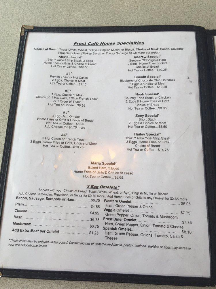 Menu at Frost Cafe, Culpeper