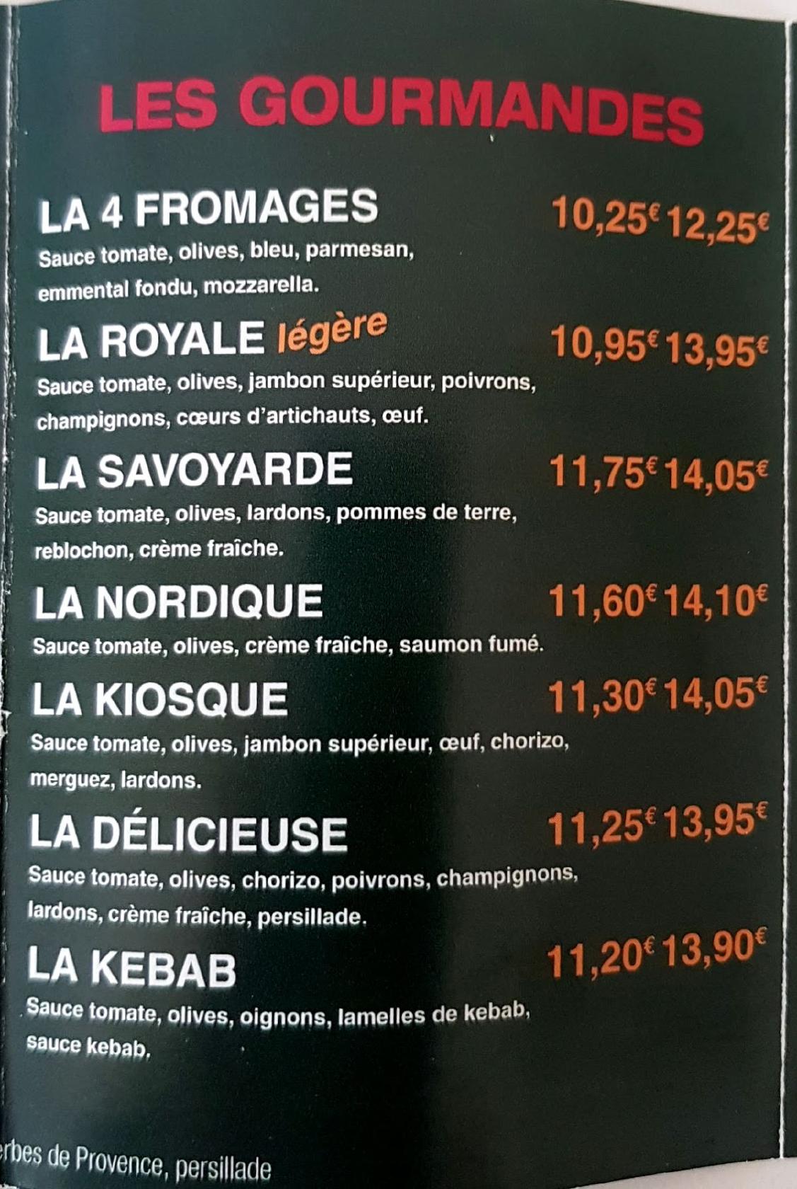 Menu Au Le Kiosque Pizzas Pizzeria La Ch Taigneraie