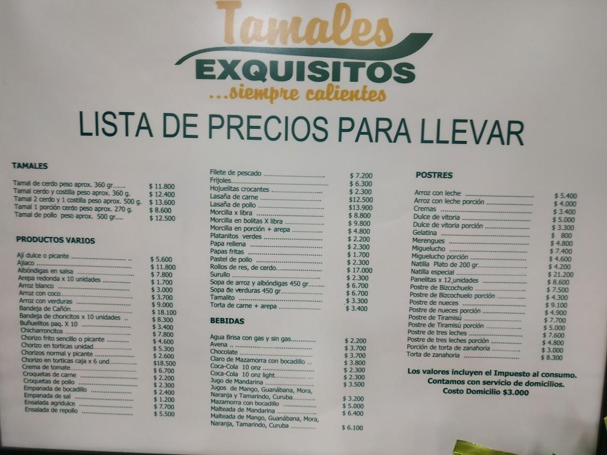 Carta del restaurante Tamales Exquisitos, Medellín, Cra 43C 4 Sur210