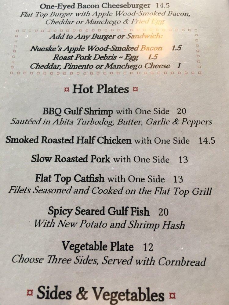 Menu at The High Hat Cafe, New Orleans