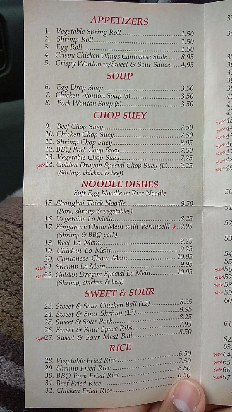 Menu au Golden Dragon restaurant, Saint Thomas