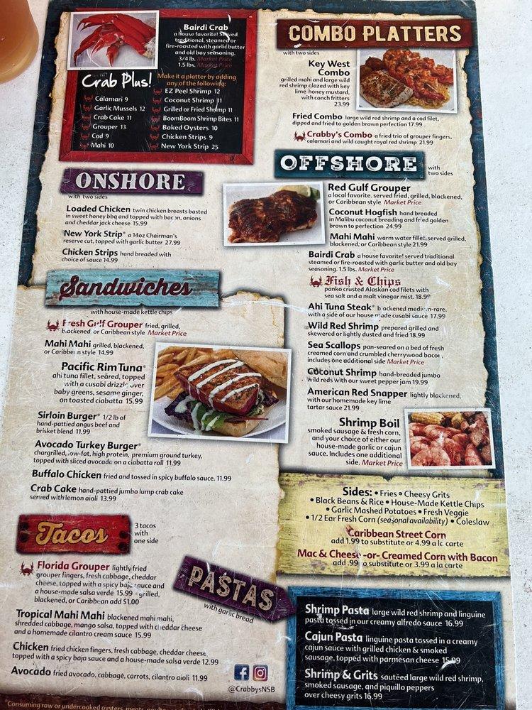 Menu at NSB Fish House pub & bar, New Smyrna Beach