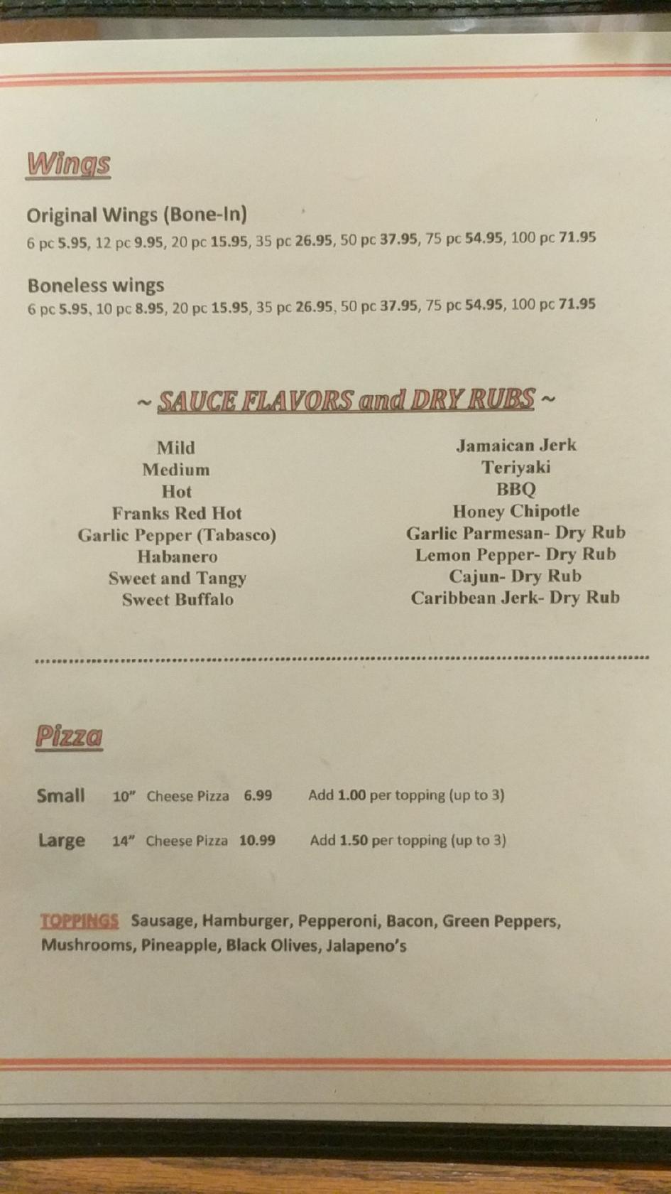Carta del restaurante Northeast Wings, Groton