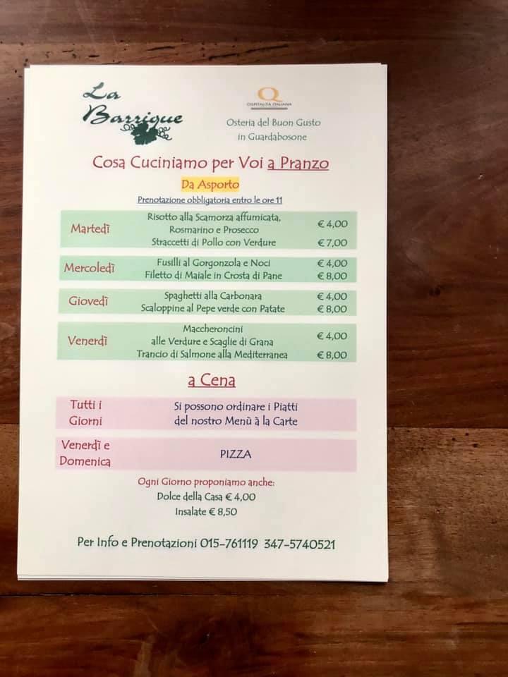 Menu da Osteria La Barrique, Guardabosone