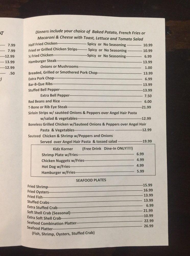 Menu at Frazier's Connection restaurant, Marrero