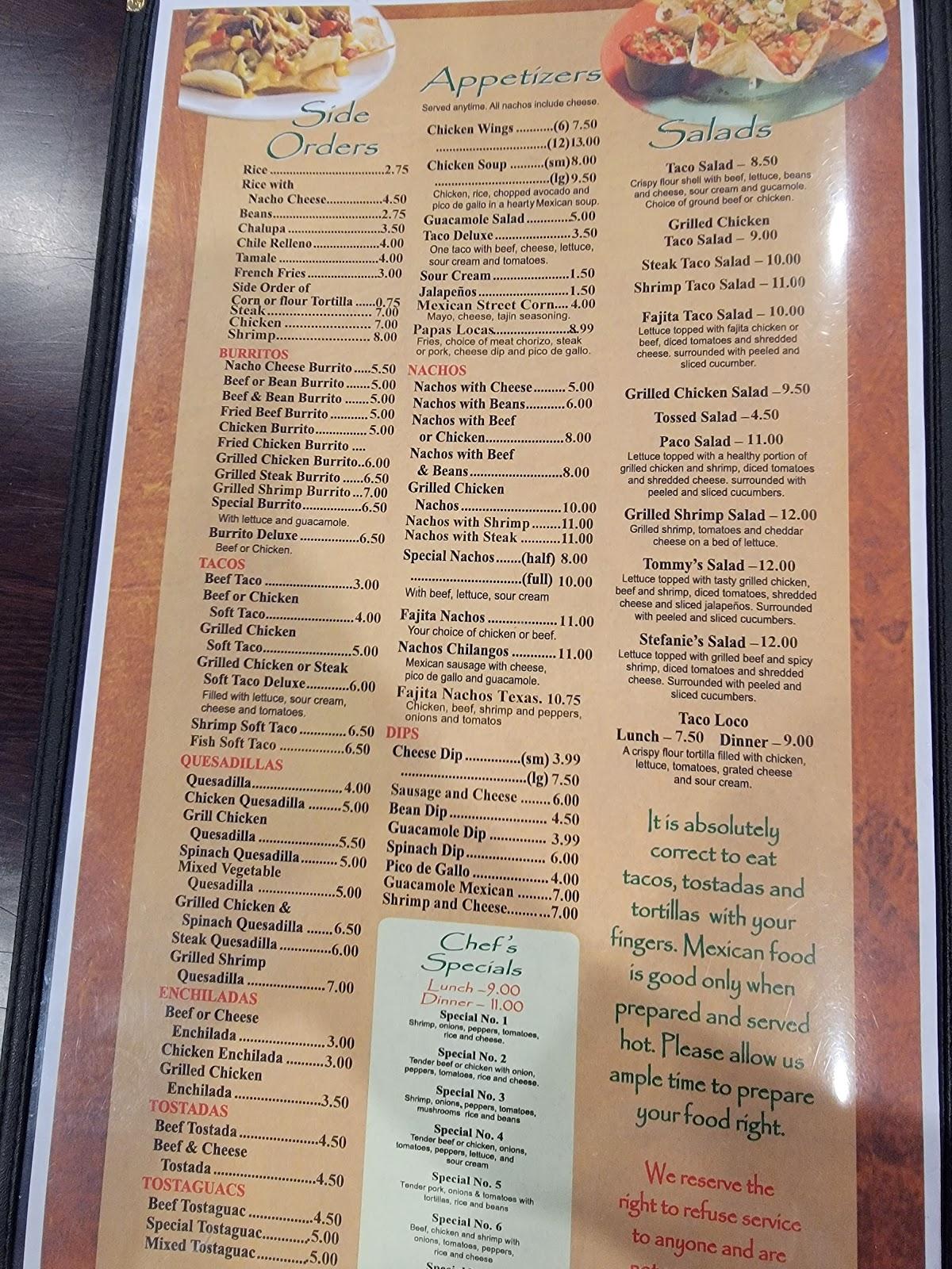 Menu at Montes Mex Grill restaurant, Wilkesboro