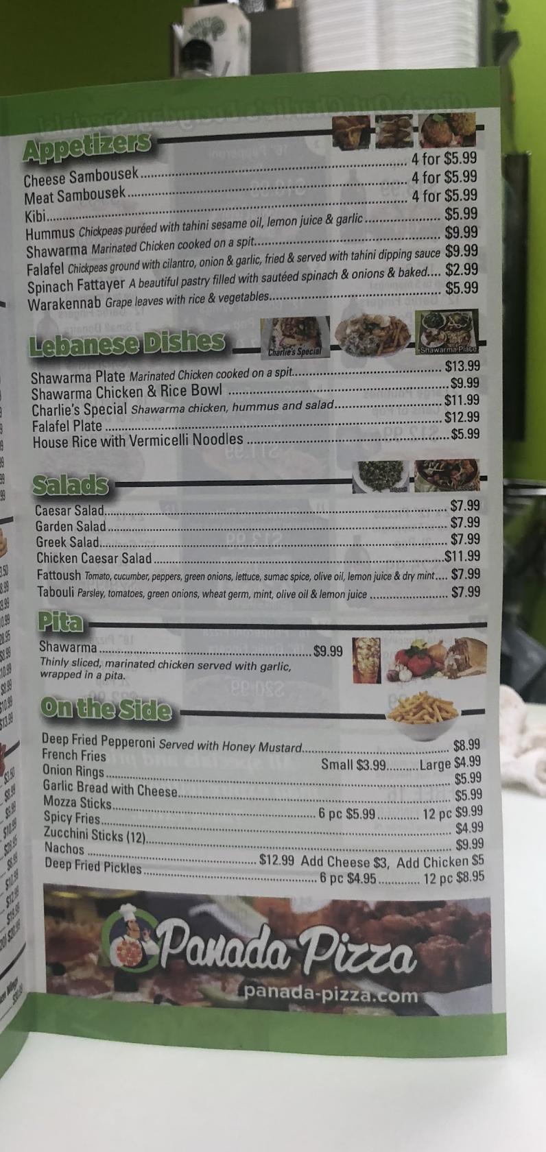 Menu at Panada Pizza restaurant, Dartmouth, 68 Highfield Park Dr