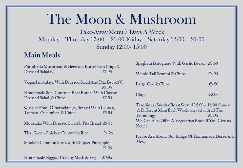 Menu at The Moon & Mushroom Inn pub & bar, Ipswich