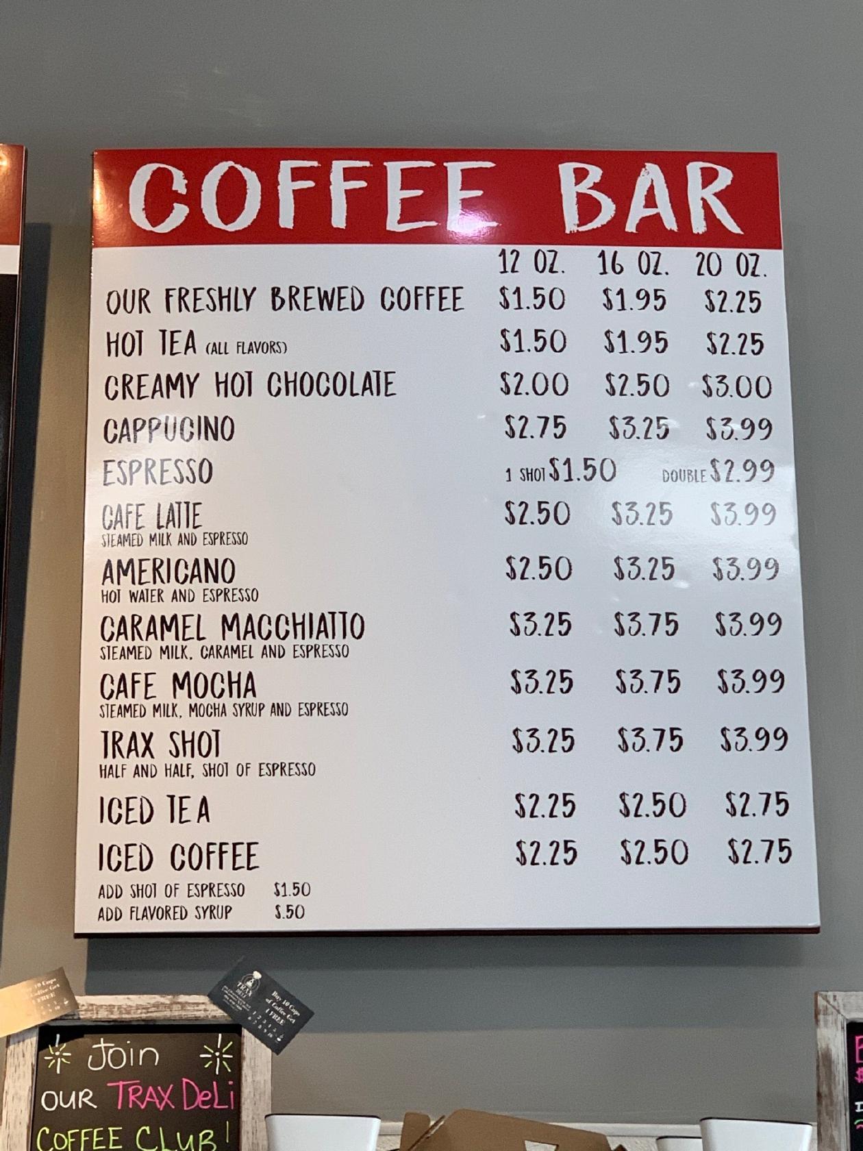 Menu at Trax Deli, Larchmont