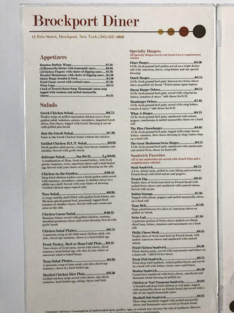 Menu at Brockport Diner cafe, Brockport