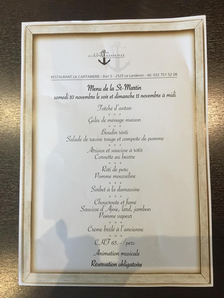 Menu au Restaurant La Capitainerie, Le Landeron
