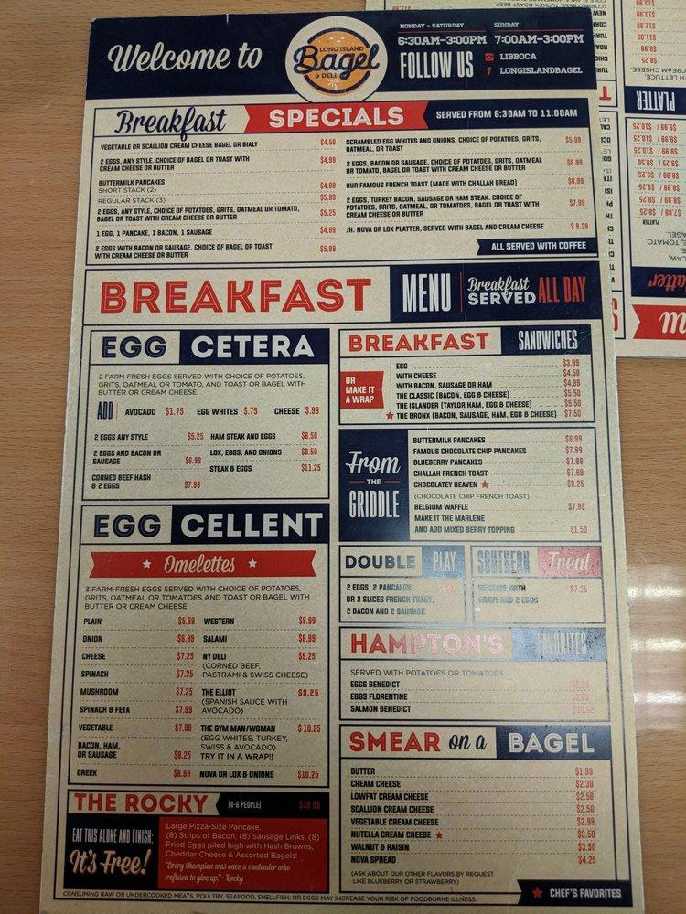 Menu at Long Island Bagel & Deli restaurant, Boca Raton