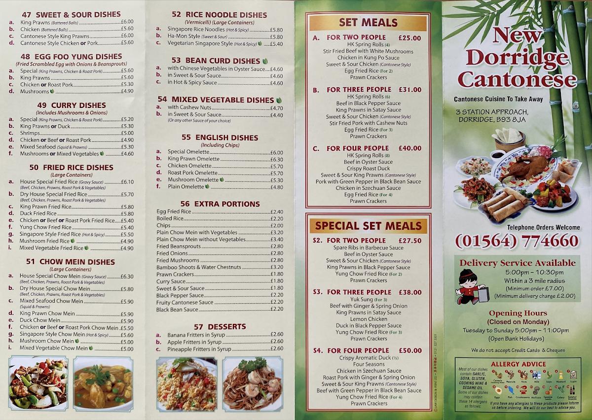 Menu At Dorridge Cantonese Fast Food Solihull