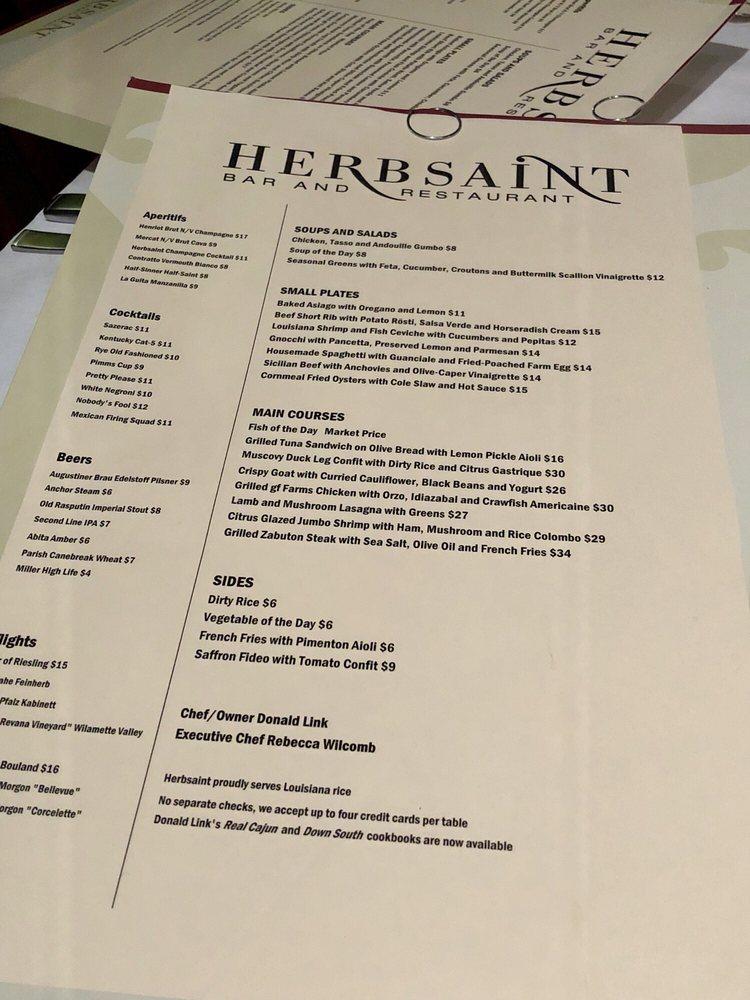 Menu at Herbsaint restaurant, New Orleans