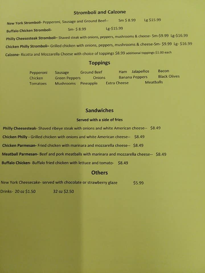 Menu at Jimmy Jamz pizzeria, Ansonville