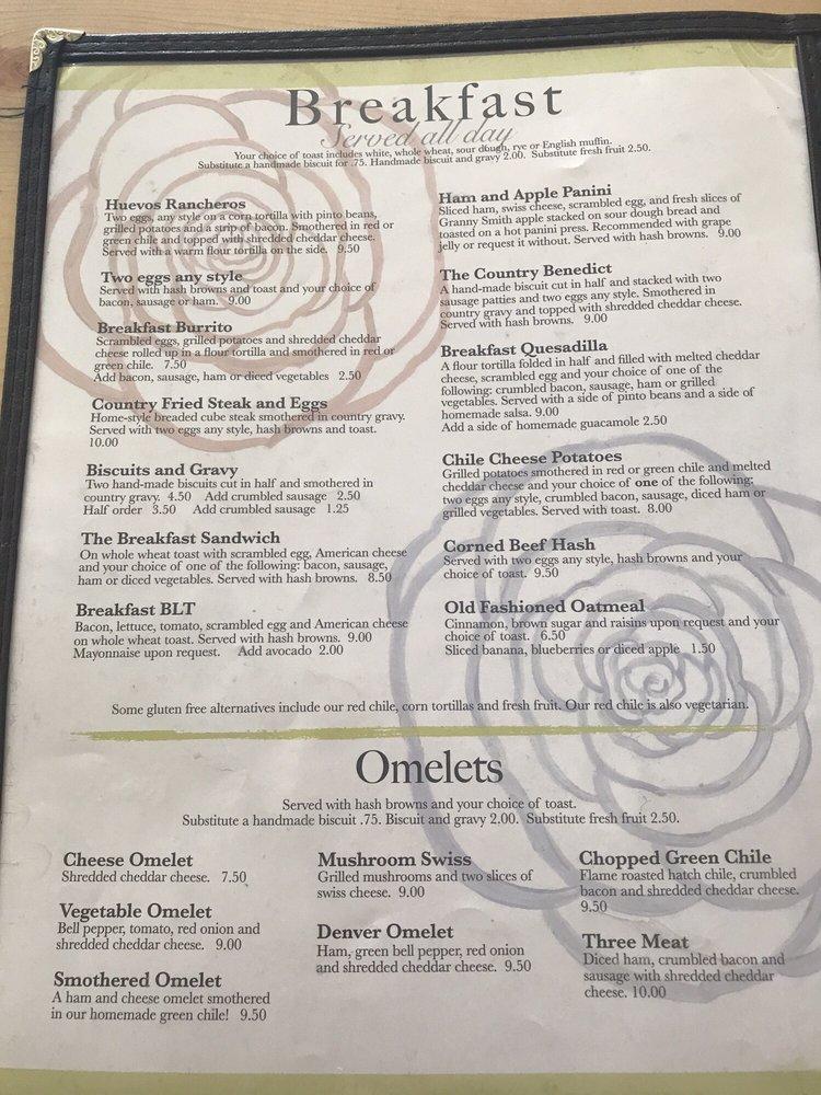 Menu at The Rose cafe, Pagosa Springs, 408 Pagosa St