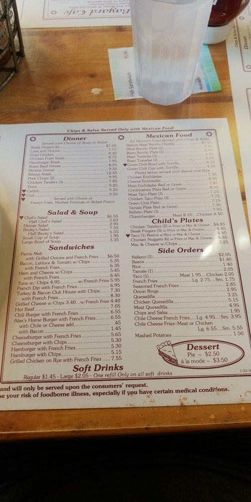 Menu at M & A Bayard Cafe, Bayard