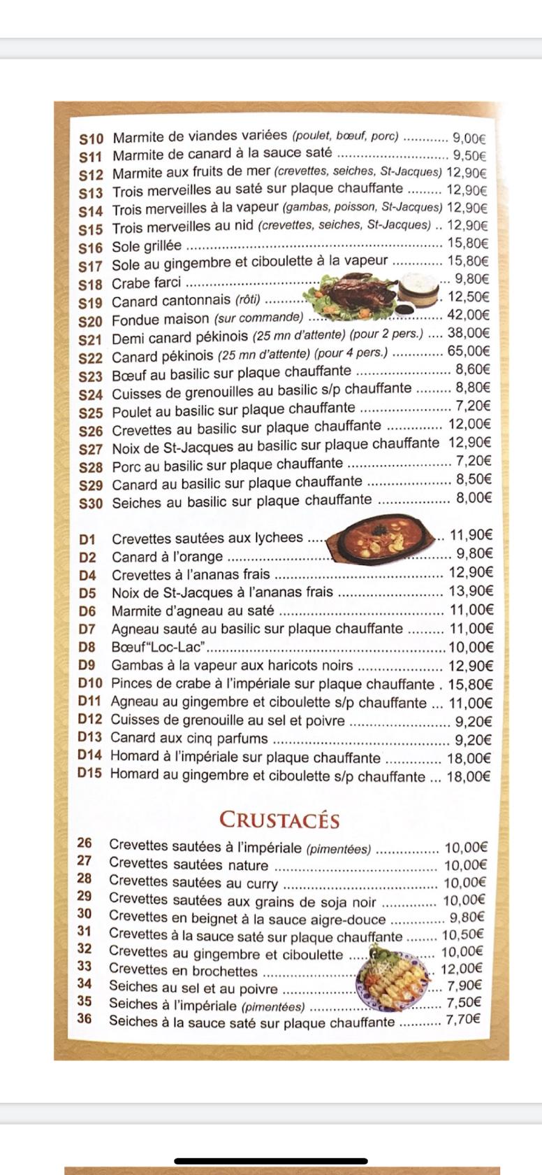 Carta del restaurante New Don Shin, Beauvais