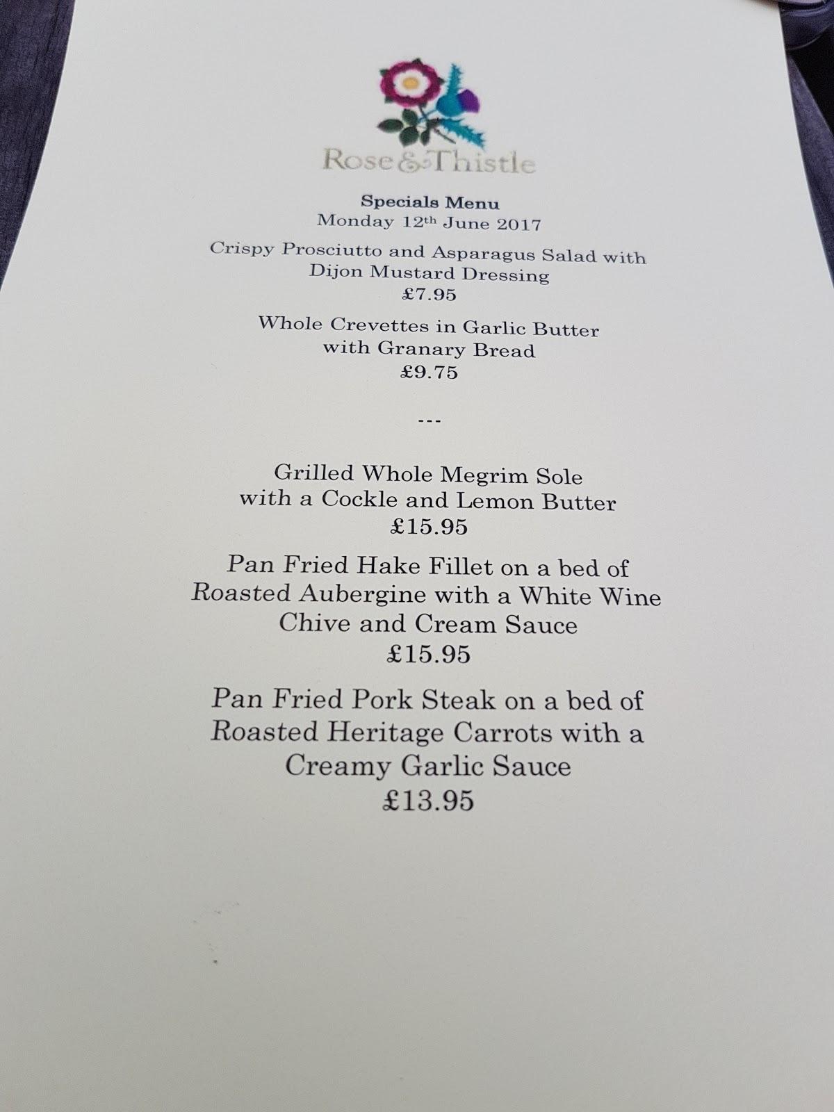 Menu at The Rose and Thistle pub & bar, Fordingbridge