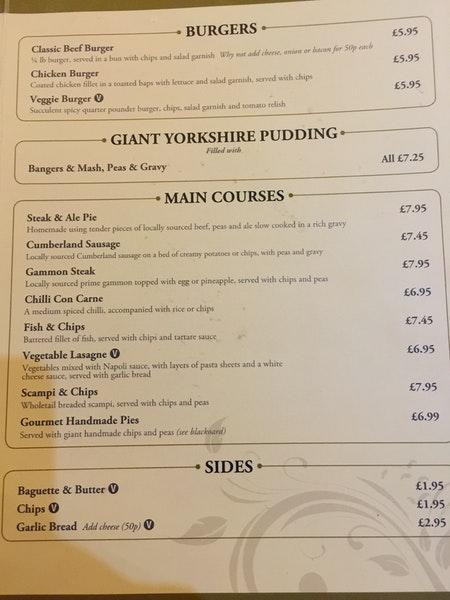 Menu at The Sportsman Inn pub & bar, Carlisle