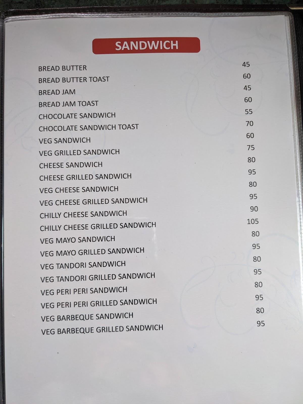 Menu at Café Udupi, Pune