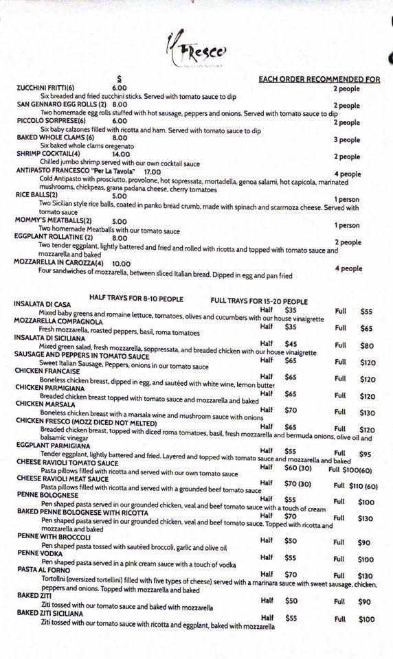 Menu at Il Fresco restaurant, Orangeburg