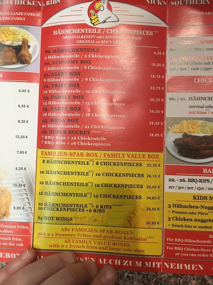 Speisekarte von Nick's Southern Fried Chicken & Ribs fast Food