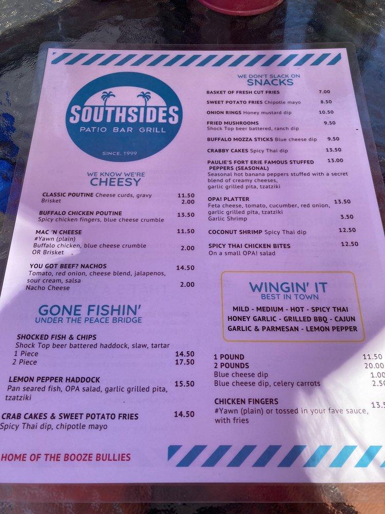 Menu at Southsides Patio Bar & Grill, Fort Erie