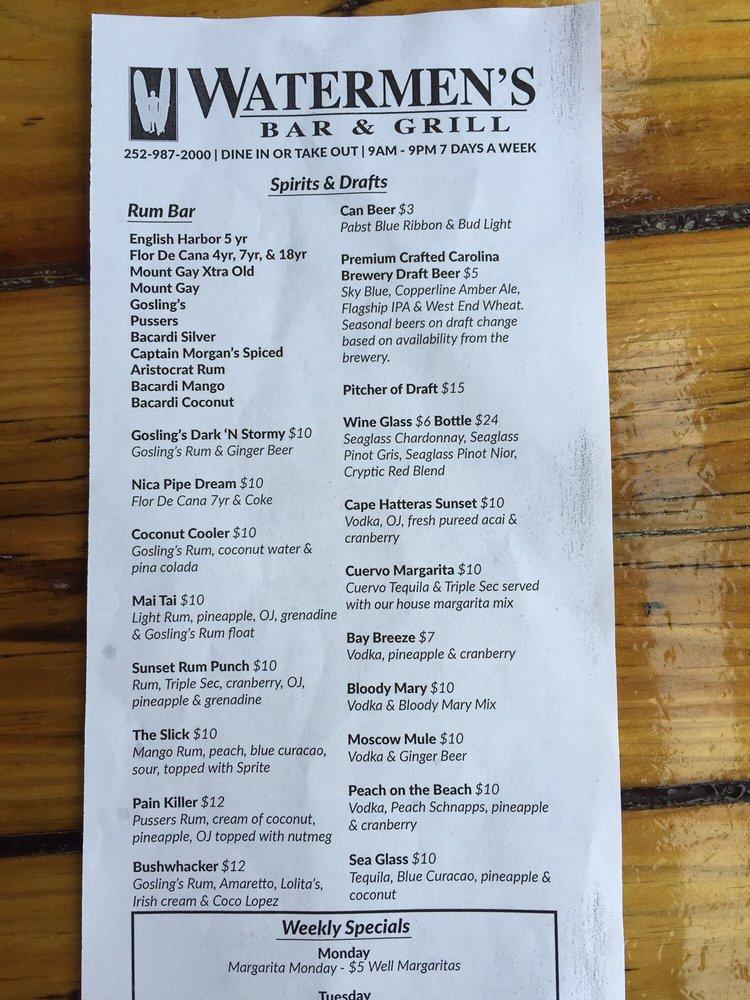 Menu at Watermen's Bar & Grill, Waves