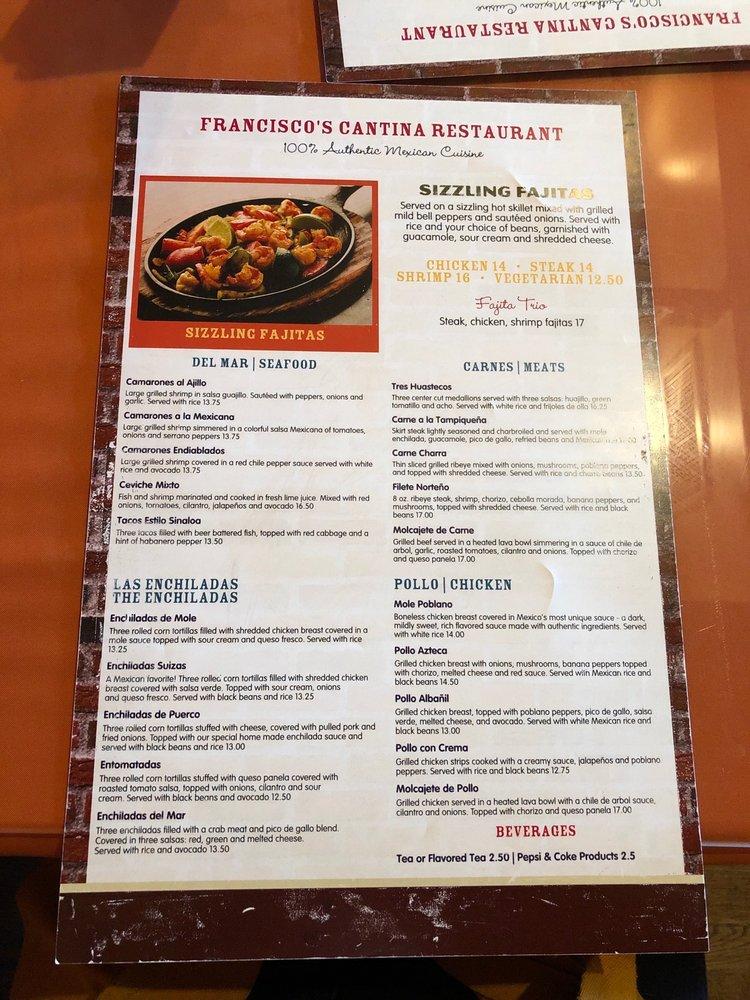 Menu at Francisco’s Cantina Restaurant, North Canton