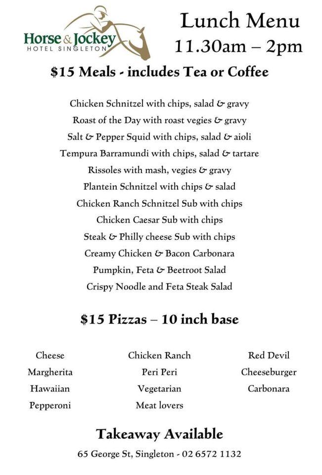 Menu at Horse and Jockey pub & bar, Singleton