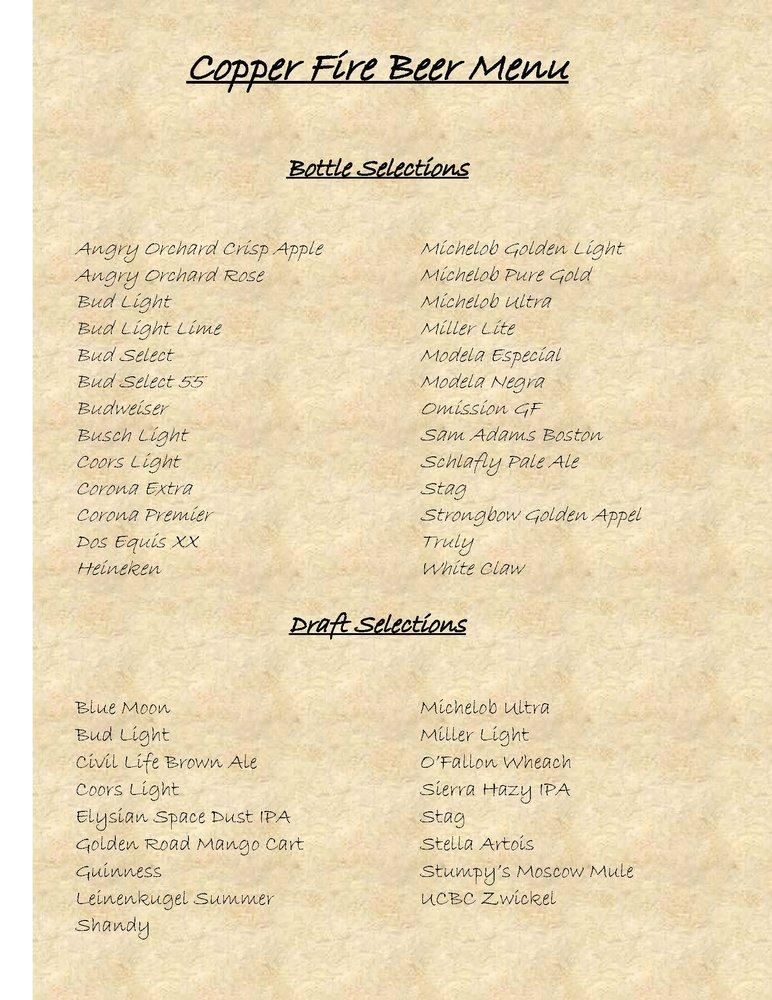 Menu at Copper Fire pub & bar, Belleville