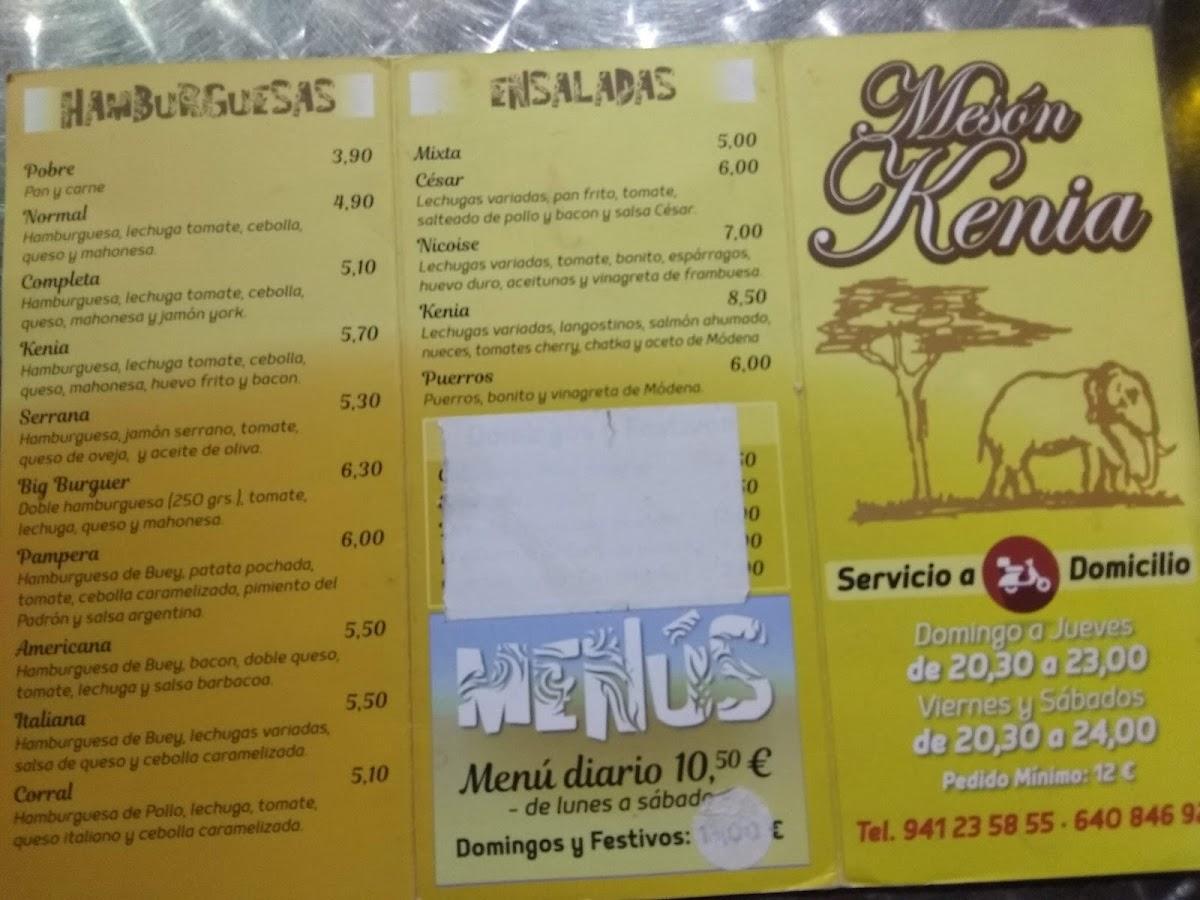 Menu at Kenia restaurant, Logroño