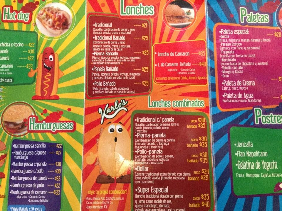 Menu at Lonches Karlo's Restaurante, Zapopan, Av. Niño Obrero 1690-3