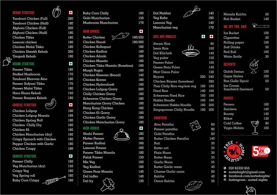 Sorted Nights menu