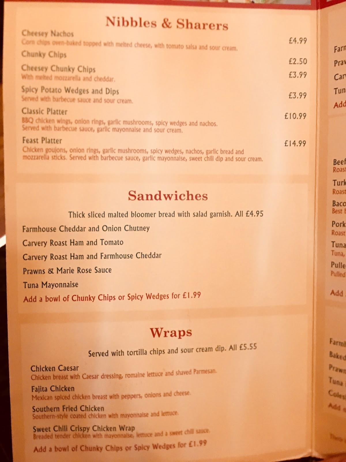 Menu at Castle Carvery restaurant, Lowestoft