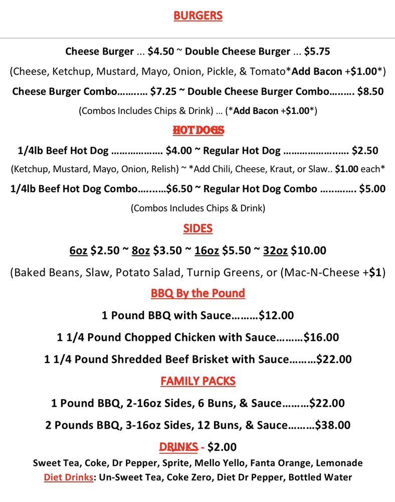 Menu at Bama Boys BBQ, Henagar