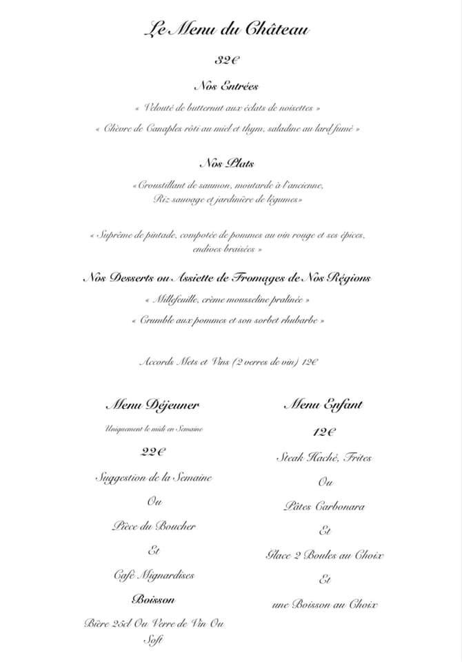 Menu at Château De Gézaincourt restaurant, Gézaincourt