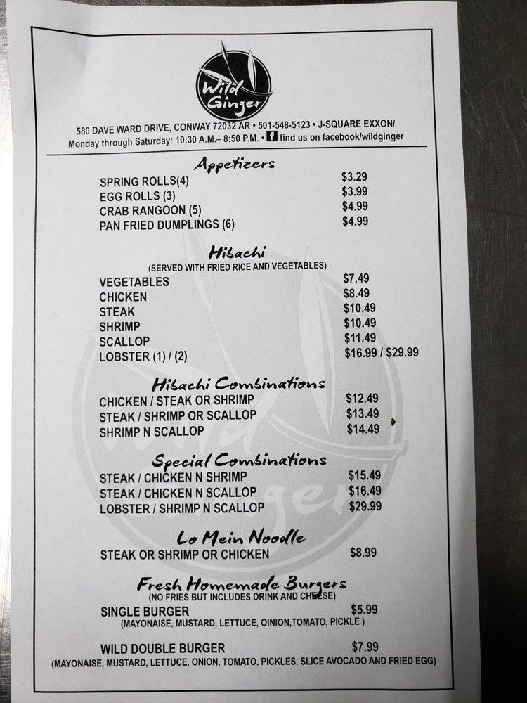 Menu at Wild Ginger restaurant, Conway, 580 E Dave Ward Dr