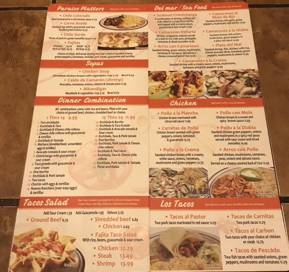 Menu At El Paraiso Mexican Restaurant Canyonville