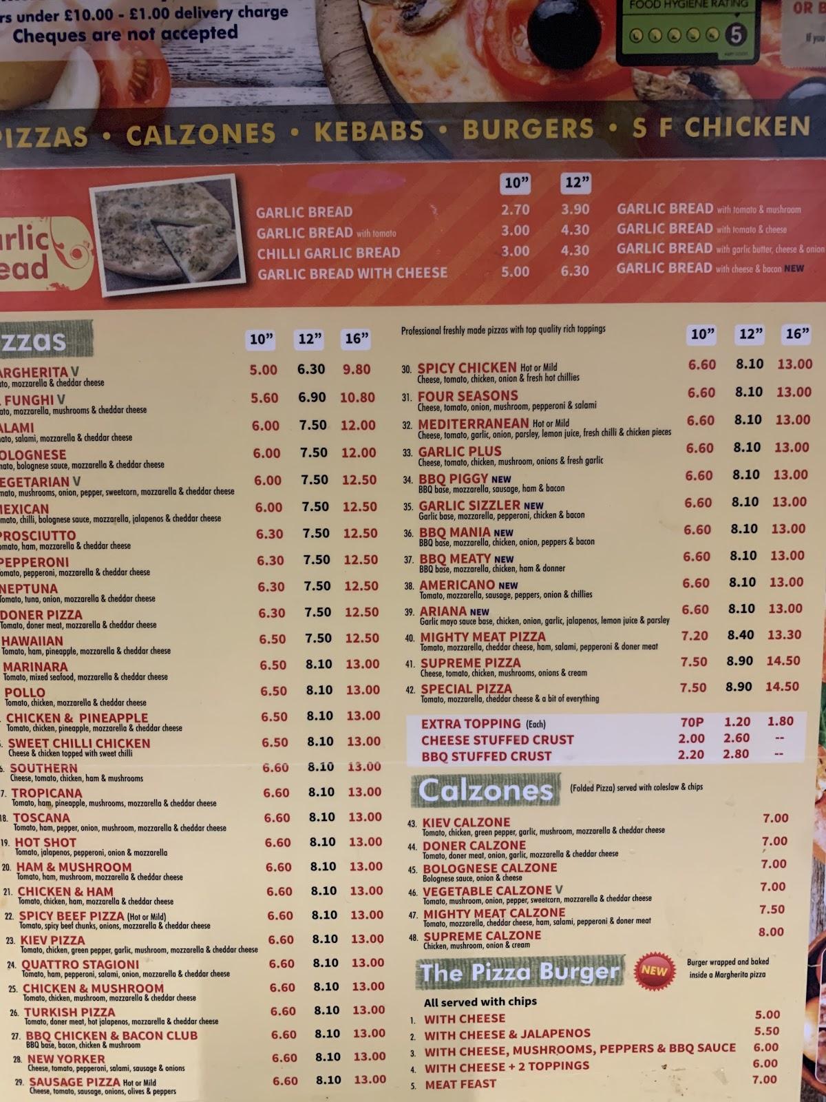 Menu At Milanos Pizza Pizzeria Grimsby