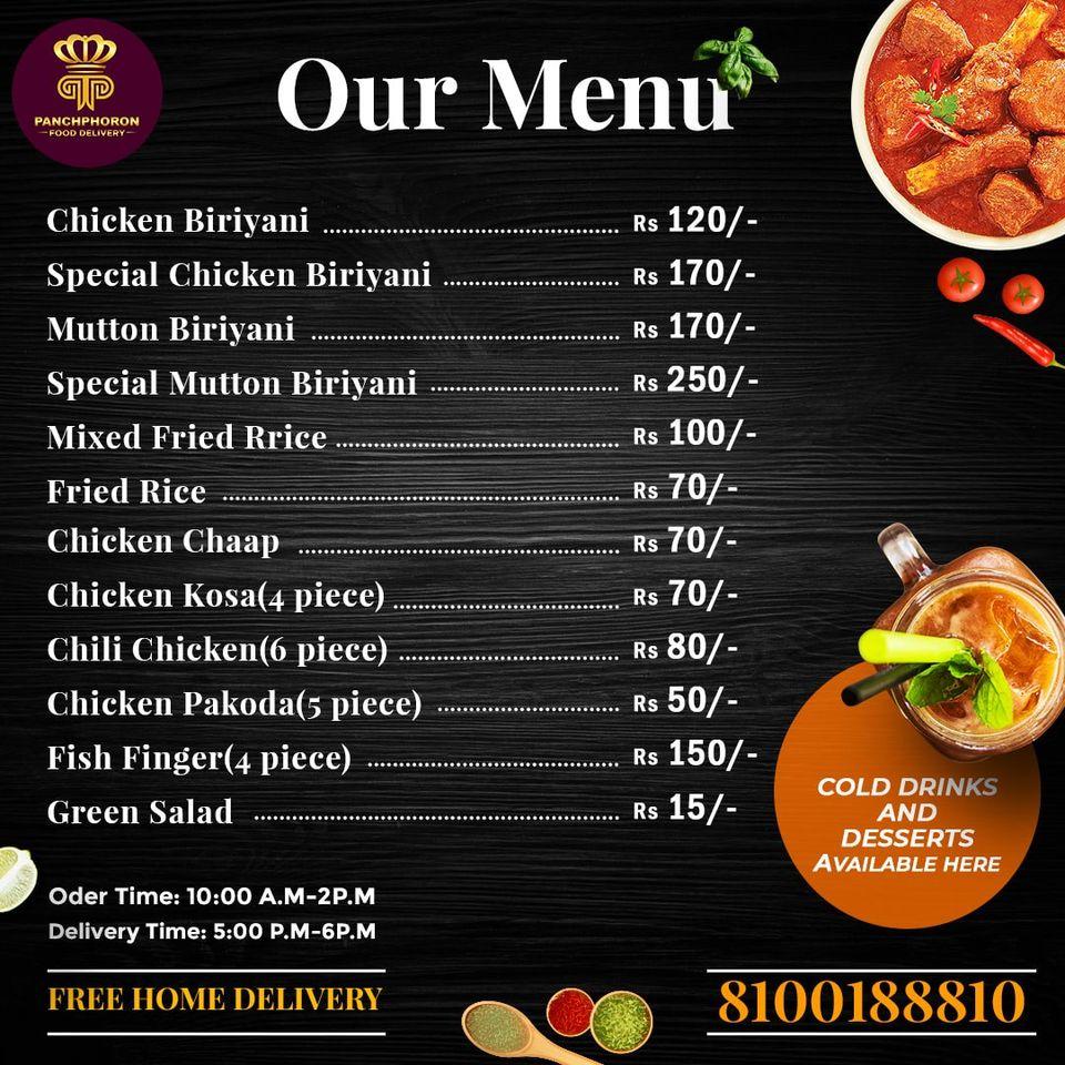 Menu at Panchphoron Food Delivery, Kolkata