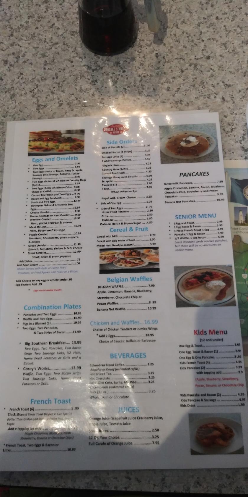 Menu at Southern Pancake & Waffle House restaurant, Williamsburg