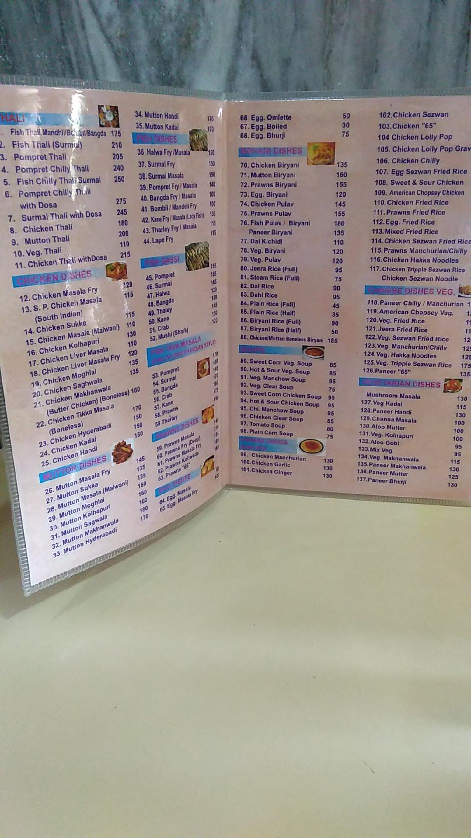 Menu at Modern Lunch Home, Mumbai, 110, Habib Building, Charni Road