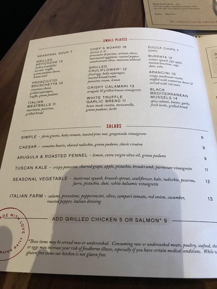 Menu at North Italia pub & bar, Las Vegas